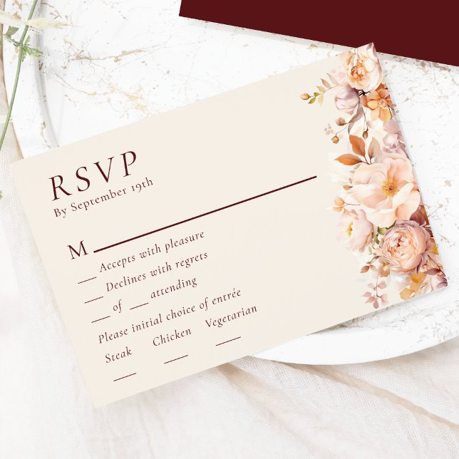 Autumt Floral Burgundy Cream Menú Boda RSVP (Subido por el creador)