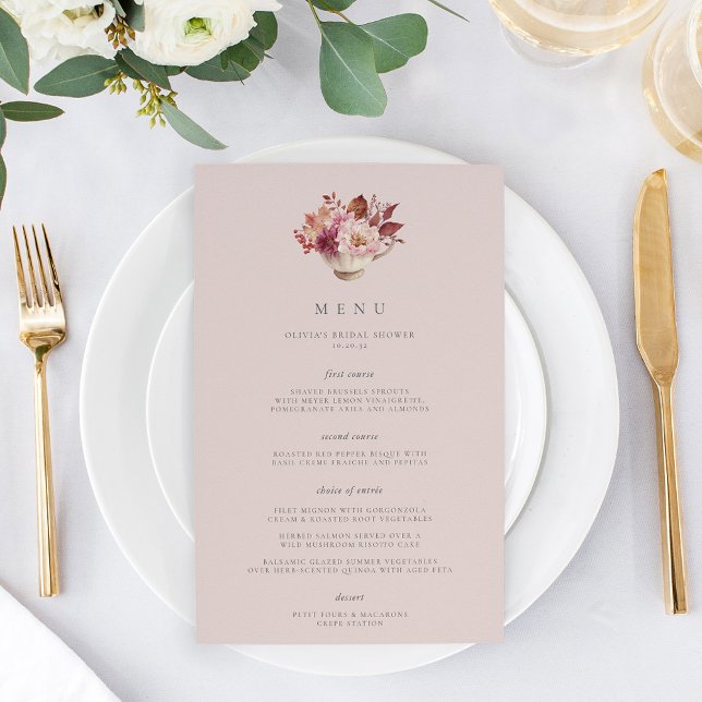 Autumt Floral Teacup Fall Bridal Shower Menú (Subido por el creador)