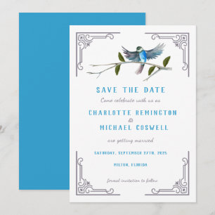 Ave azul de la felicidad Boda Guardar la tarjeta d