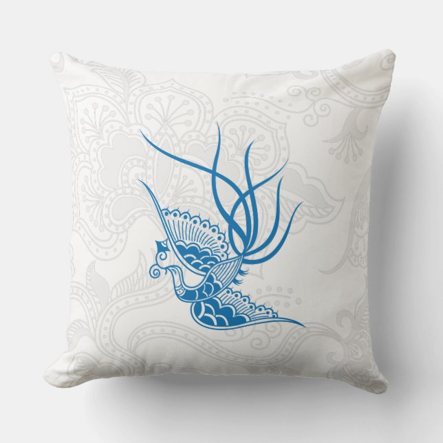 Ave azul deslumbrante y almohada de patrón floral (Anverso)