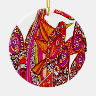 Ave Colorida De Paraíso Ornamento Blanco