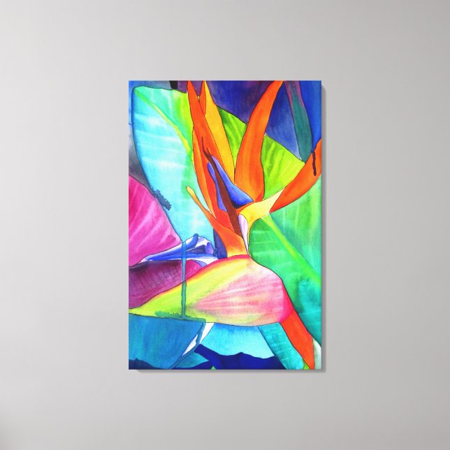 Ave del Paraíso Strelitzia flor acuarela arte (Anverso)
