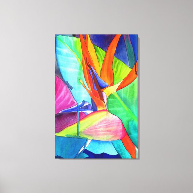Ave del Paraíso Strelitzia flor acuarela arte (Anverso)