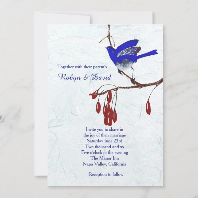 Ave en la invitación a la boda de la sucursal (Anverso)