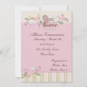 Ave en la invitación de Baby Shower rosa y verde