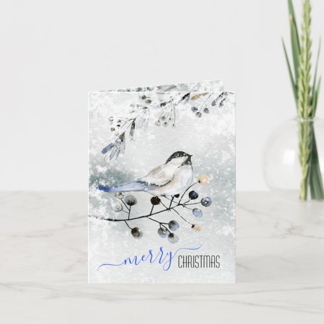 Ave En Rama De Nieve Con Berries Feliz Navidad (Anverso)