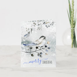 Ave En Rama De Nieve Con Berries Feliz Navidad