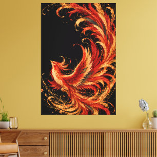 Ave Fénix en Rojo y Dorado – Arte de Fantasía Negr