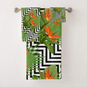 Ave floral del Paraíso Patrón Chevron Strelitzia