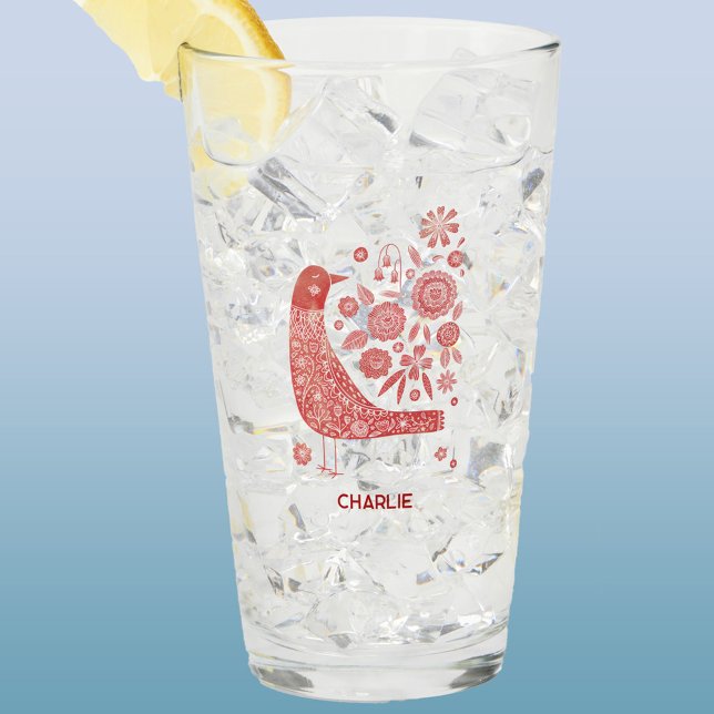 Ave nórdica personalizada (Scandinavian bird personalized name glass tumbler)