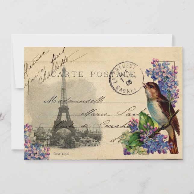 Ave postal de París sobre invitación a los Lilacs (Anverso)