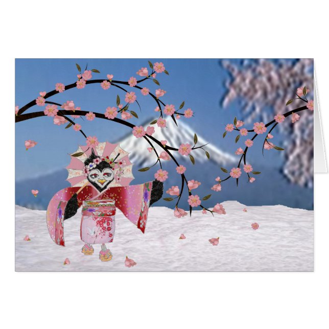 Ave Sakura Geisha en flores de cerezo de nieve (Anverso (Horizontal))