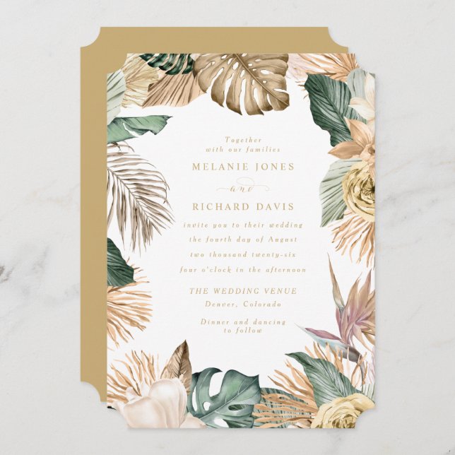 Ave tropical de la invitación a la boda del paraís (Anverso / Reverso)