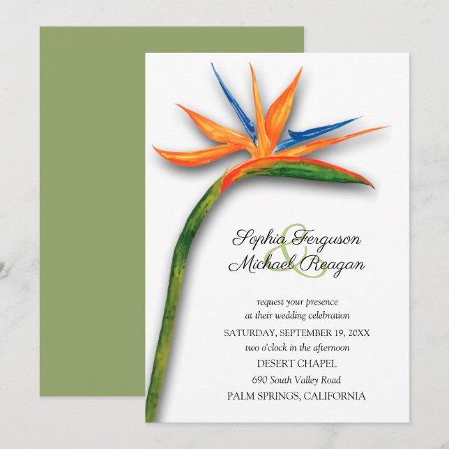 Ave tropical de las invitaciones a la boda del par (Anverso / Reverso)