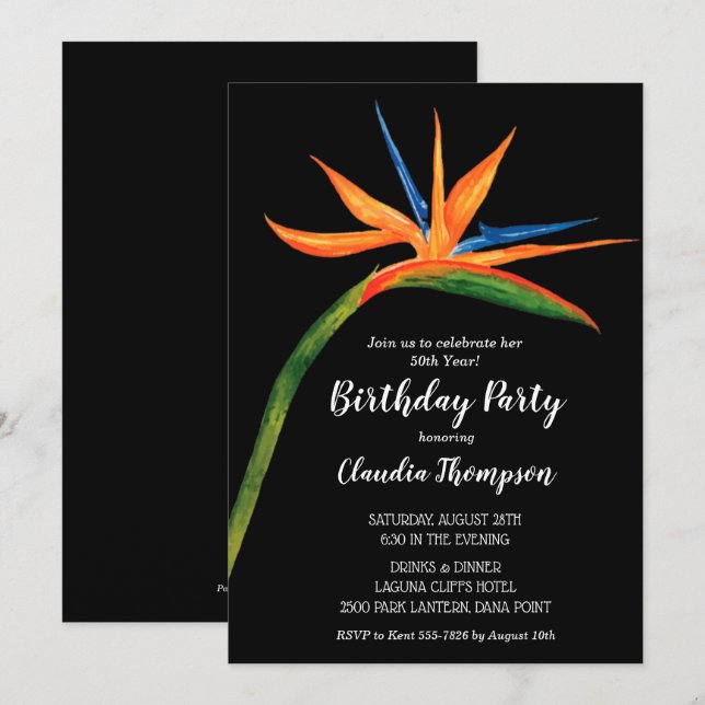 Ave tropical del paraíso Invitaciones de cumpleaño (Anverso / Reverso)