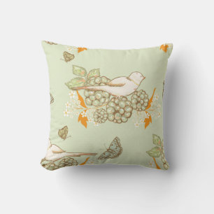 Ave verde retro en el Cojín decorativo de las flor