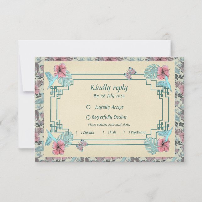 Ave zumbido e Hibiscus - Tarjeta RSVP de boda (Anverso)