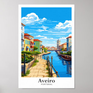 Aveiro Portugal Ilustracion de Viajes de Arte Vint