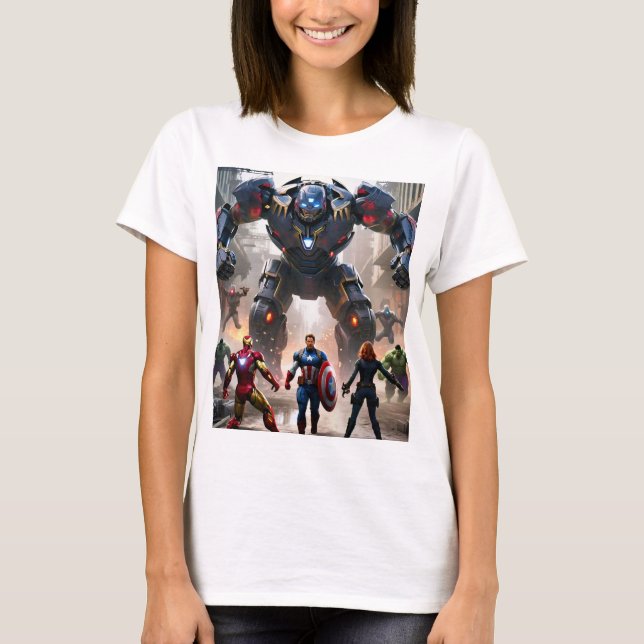 Avengers vs. Robots: Camiseta Epic Showdown (Anverso)