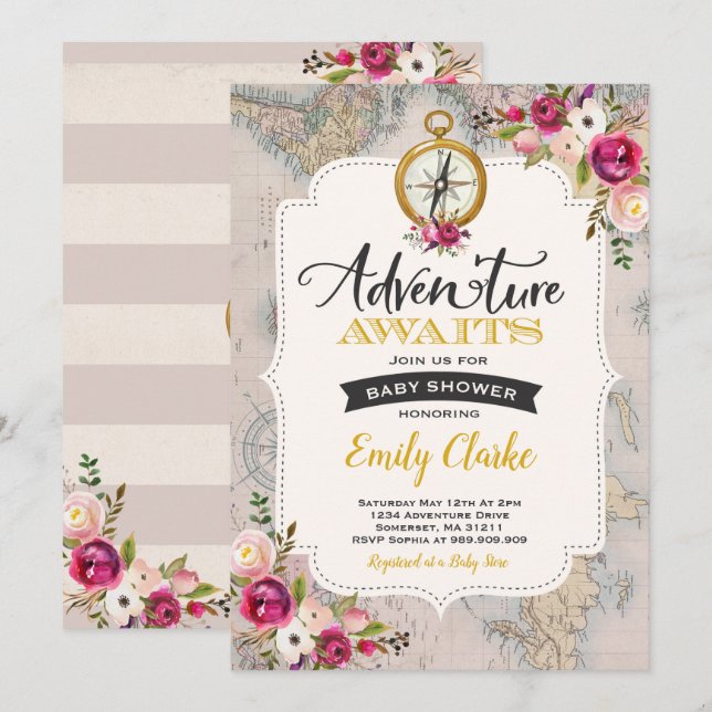 Aventura a la ducha de mapas de invitaciones de Ba (Anverso / Reverso)