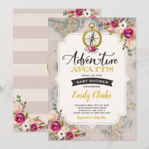 Aventura a la ducha de mapas de invitaciones de Ba