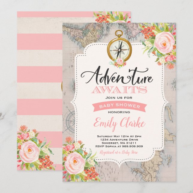 Aventura a la ducha de mapas de invitaciones de Ba (Anverso / Reverso)