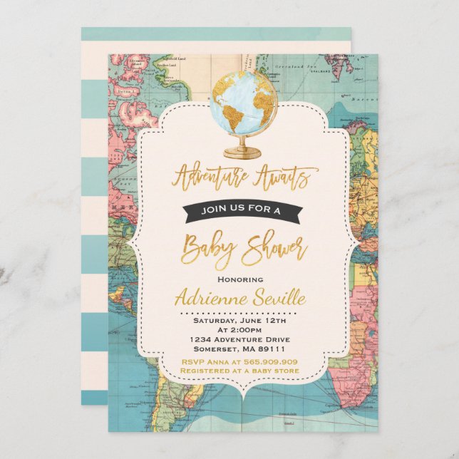 Aventura a la ducha de mapas de invitaciones de Ba (Anverso / Reverso)