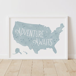 Aventura Azul Espera Mapa de EE. UU. Decoración pa