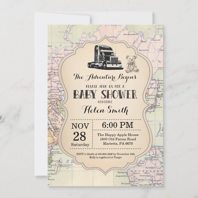 Aventura Baby Shower Invitación Map Mundo de Viaje (Anverso)