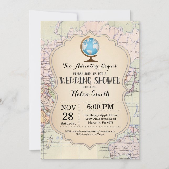 Aventura Boda Ducha Mapa de Invitación Viaje (Anverso)