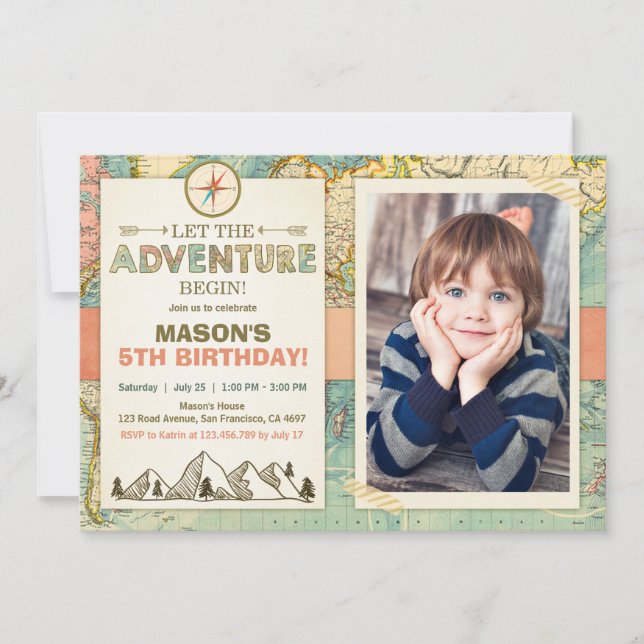 Aventura comienza invitación de cumpleaños Mapa de (Anverso)