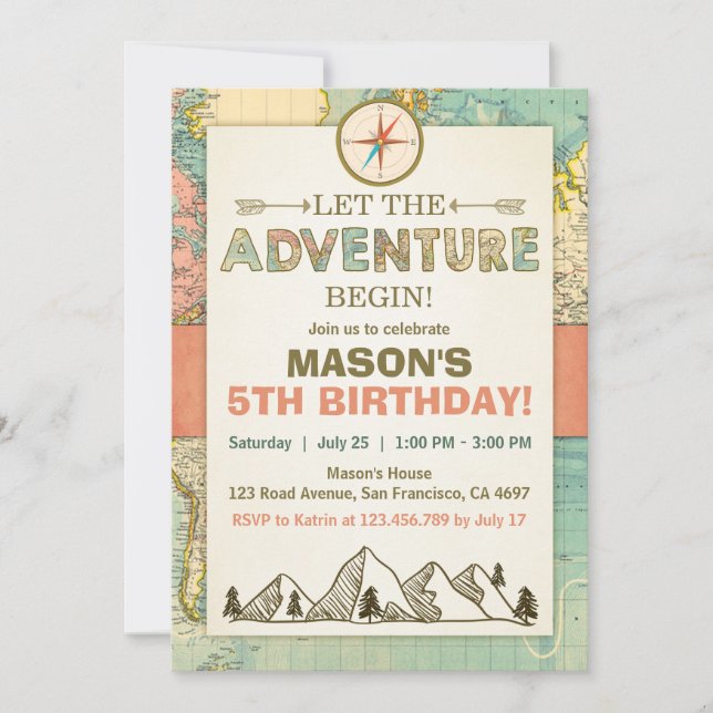 Aventura comienza invitación de cumpleaños Mapa de (Anverso)