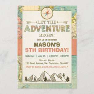 Aventura comienza invitación de cumpleaños Mapa de