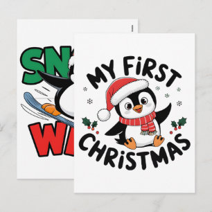 Aventura de pingüino de Navidad de invierno en mar