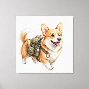 Aventura de senderismo con Corgi en lienzo estirad