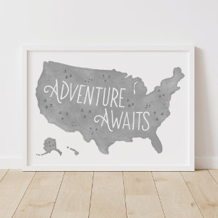 Aventura gris espera mapa decoración de habitación