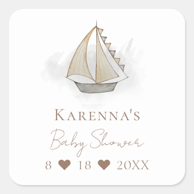 Aventura Náutica Sello para sobres Baby Shower Bla (Anverso)