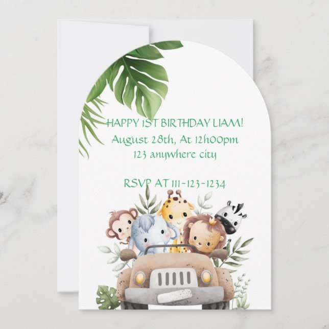 AVENTURA SAFARI INVITACIÓN DE CUMPLEAÑOS, DIGITAL (Anverso)
