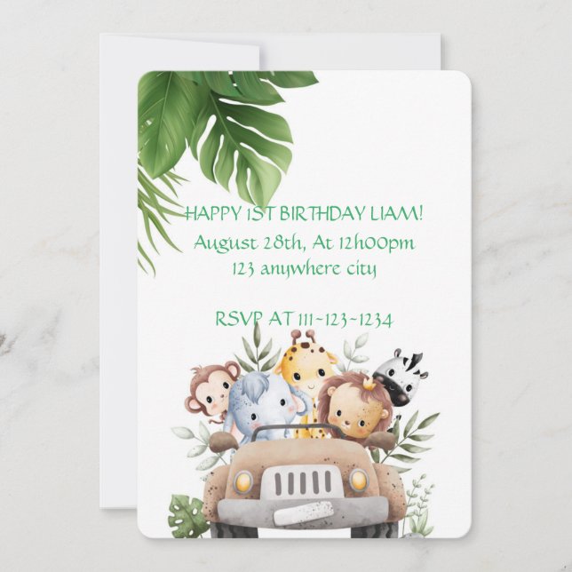 AVENTURA SAFARI INVITACIÓN DE CUMPLEAÑOS, DIGITAL (Anverso)