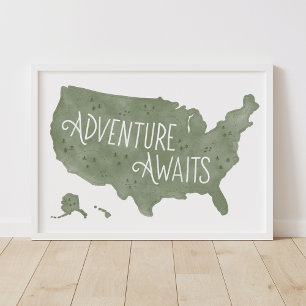 Aventura Verde Espera Mapa de EE. UU. Decoración p