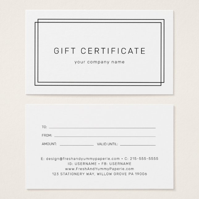 AVERY Modern Minimalist Business Gift Certificate (Anverso y reverso)
