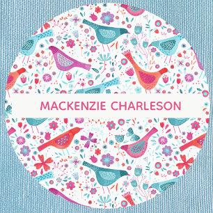 Aves acuarelas y flores Etiquetas de nombres perso