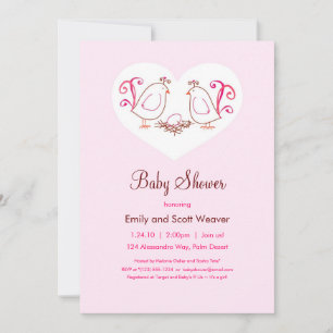 Aves Amantes Rosa y Ducha Nest Baby Invitaciones
