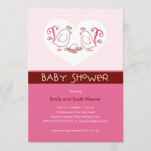 Aves Amantes Rosa y Ducha Nest Baby Invitaciones