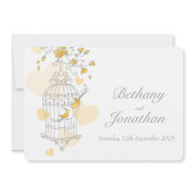 Aves amarillas abren jaula invitación a la boda