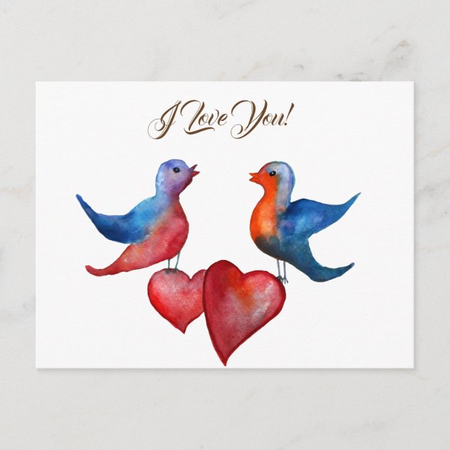 Aves amorosas, aves acuarelas postales (Anverso)