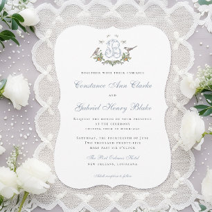 Aves amorosas "B" Invitación a matrimonio monogram
