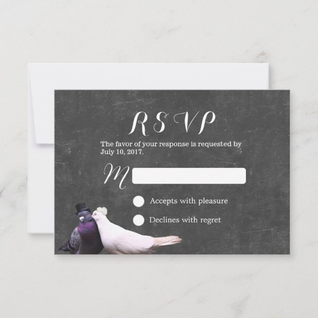 Aves amorosas Boda Rustic Chalkboard RSVP (Anverso)