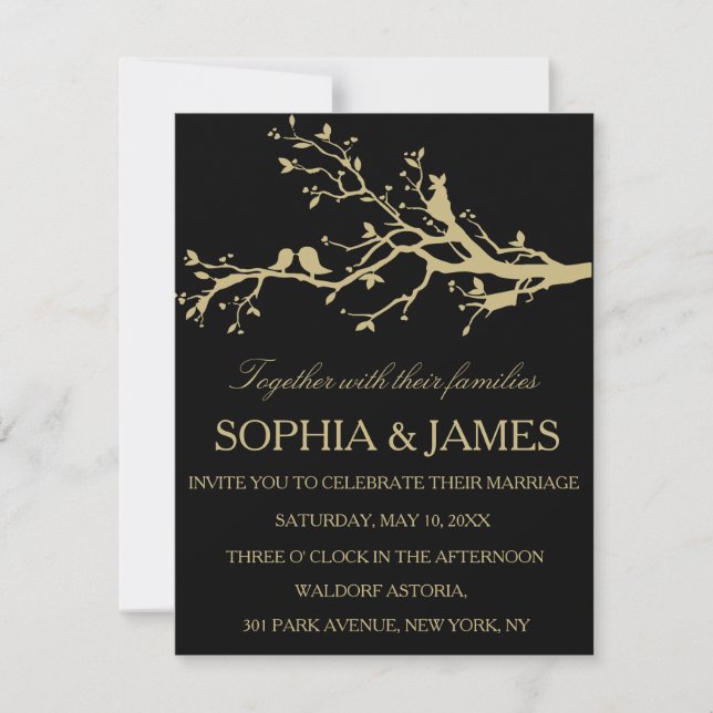 Aves amorosas Bodas Invitación Personalizar negro  (Anverso)
