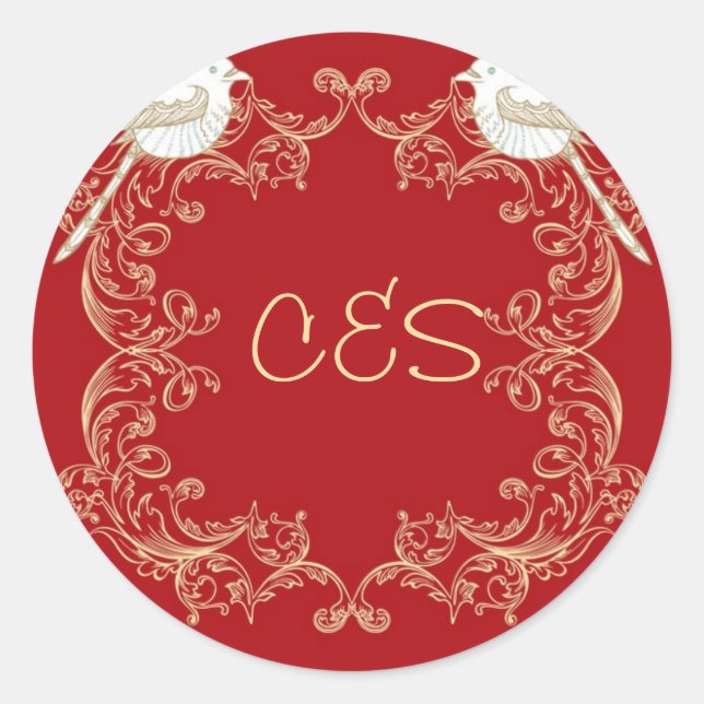 Aves amorosas Crimson/Creme Boda Pegatinas de sobr (Anverso)